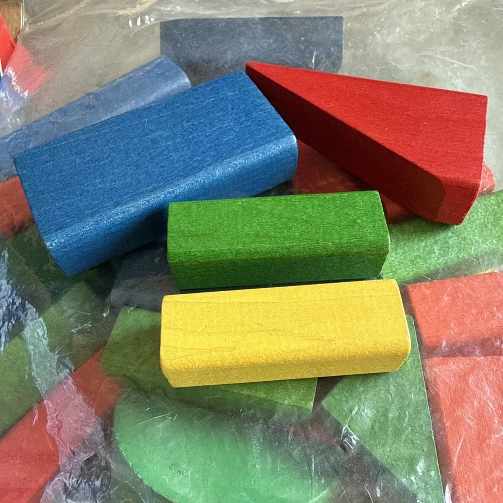 Vintage 1997 Fisher Price Colored Wood Blocks Set Shapes Colors Complete